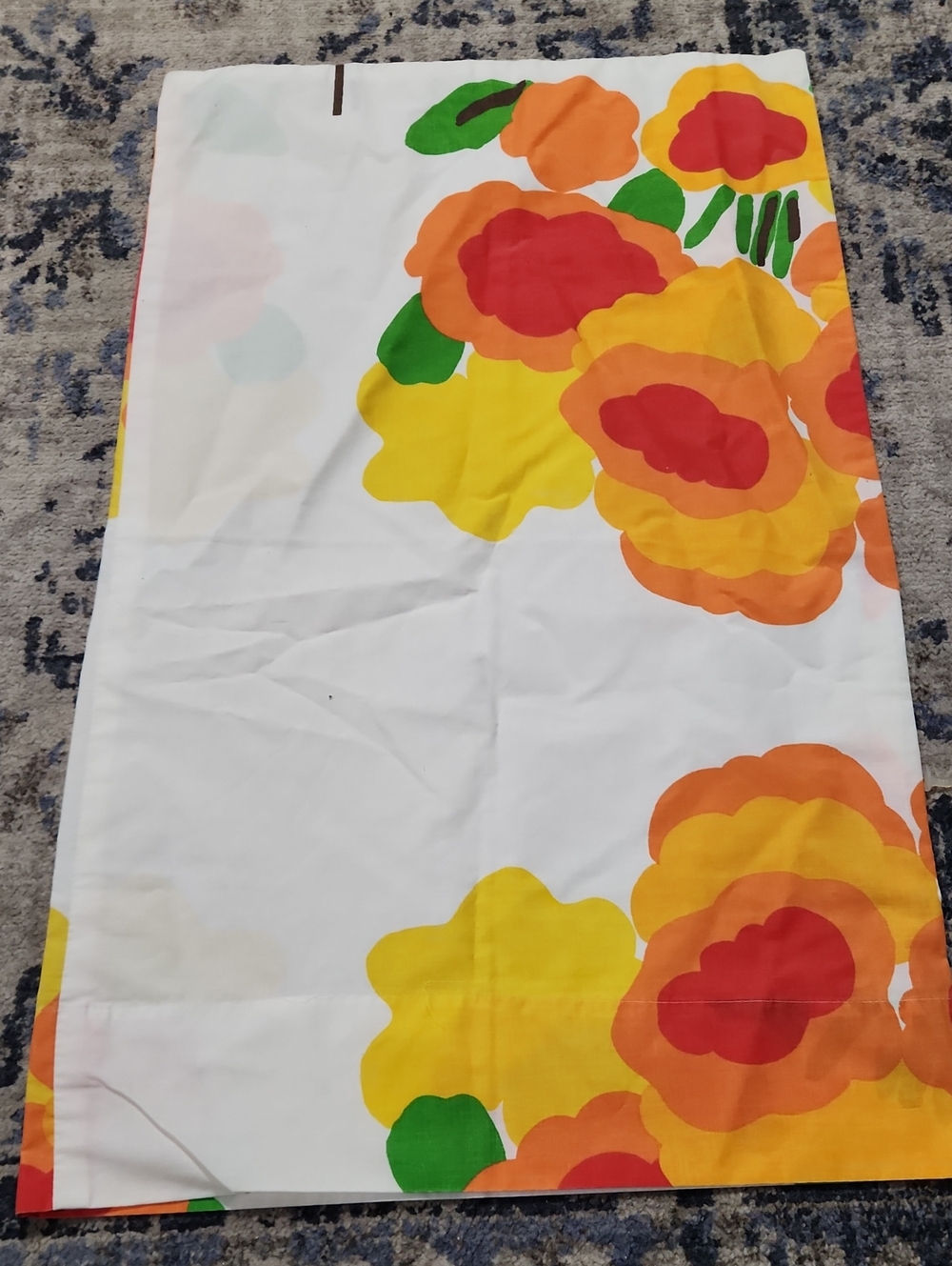 Marimekko Vintage Bright Floral Cotton Pillowcase with Yellow & Orange Blooms